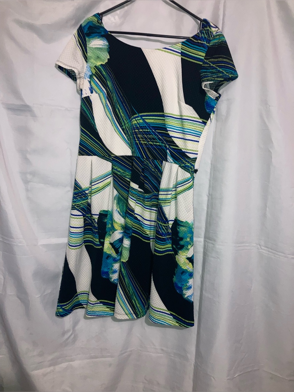 ❤️3/$15 Fit & Flare Floral-Stripe Dress in Navy, White & Green